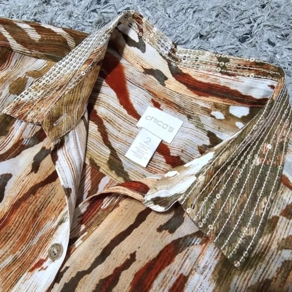 ✨️4/$20 Neutral Zebra Chic Joceline Top Long Sleeve Sequin Collar - Picture 5 of 14